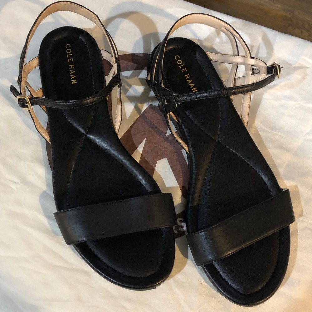 Cole Haan Black Leather Flynn strappy slingback Sandals like new no box size 10B